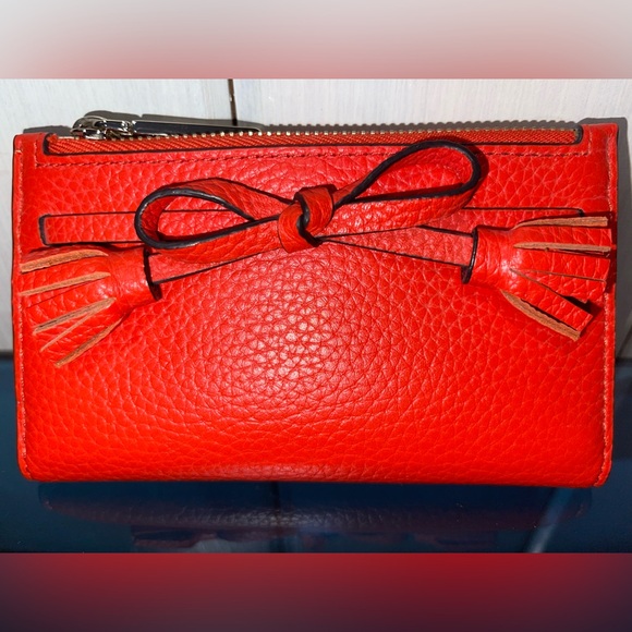 Kate Spade ♠️ Hayer Tassel Bow Small Pebble Leather Wallet Tamarillo Orange NWT - Picture 6 of 6